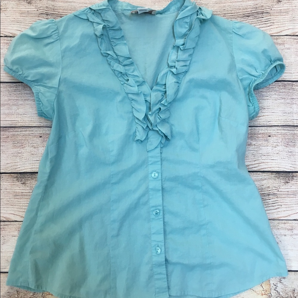 Loft Baby Blue Ruffle Blouse